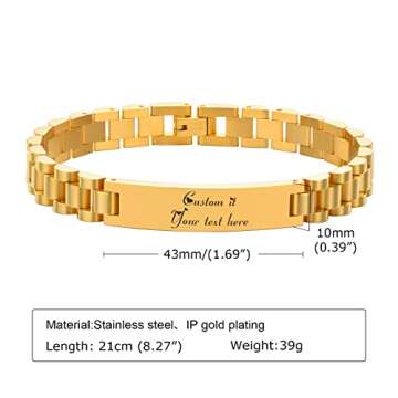 MPRAINBOW Personalized Women Gold Link Bracelet - Love Quote Name ID Engraved Link Bracelet,Adjustab...