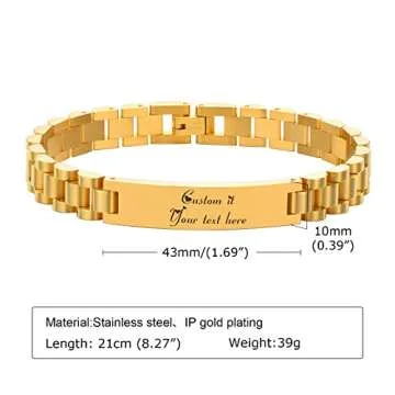 MPRAINBOW Personalized Women Gold Link Bracelet - Love Quote Name ID Engraved Link Bracelet,Adjustab...