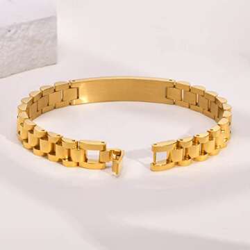 MPRAINBOW Personalized Women Gold Link Bracelet - Love Quote Name ID Engraved Link Bracelet,Adjustable Watch Band Chain Wristband Jewelry Gifts to Lover Girlfriend Wife Mom Sister