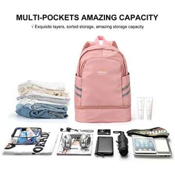 Gym Backpack for Women with Shoes Compartment & Wet Pocket, Large Travel Backpack Waterproof, Sports Backpack Gym Bag