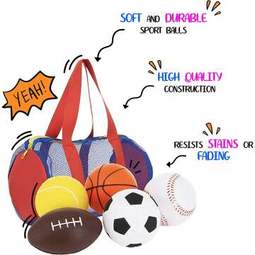 5 Foam Sports Balls for Toddlers with Free Carry Bag