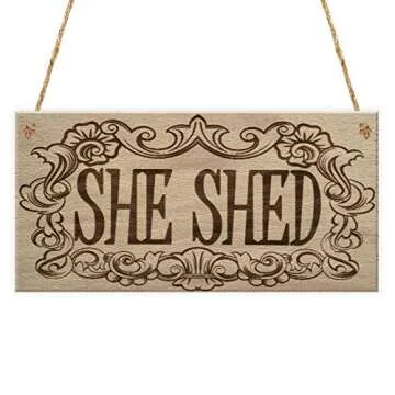 XLD Store She Shed Woman Cave Hanging Home Door Wood Sign - 6 x 12