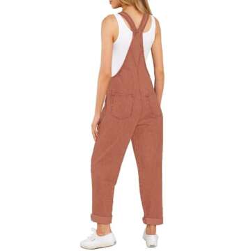 Vetinee Women's Brick Red Adjustable Straps Pockets Boyfriend Denim Bib Overalls Jeans Pants Medium