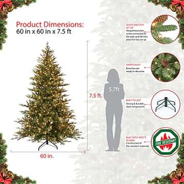 Puleo International 7.5 Foot Pre-Lit Balsam Fir Artificial Christmas Tree with 800 Clear Lights, Green