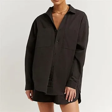 Women's Casual 3 Piece Outfit Set Stripe Long Sleeve Shirt Bra Top Loose Shorts Tracksuit DD941