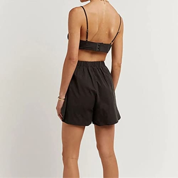 Women's Casual 3 Piece Outfit Set Stripe Long Sleeve Shirt Bra Top Loose Shorts Tracksuit DD941