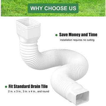 2 Pack Rain Gutter Downspout Extensions Flexible,Drain Downspout Extender Connector 21"-60",Screws f...