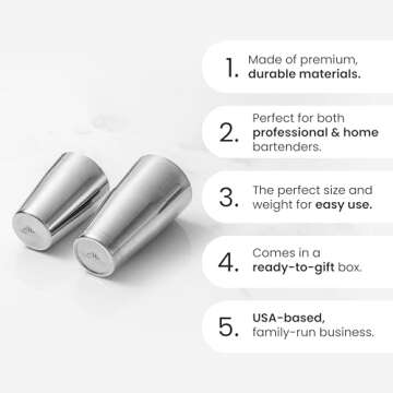 A Bar Above Professional Boston Shakers Set 18 Oz, Weighted & Unweighted Cocktail Shaker Set for Bartenders, Pro Bar Shaker, Made of Premium Stainless Steel 304, Essential Bars Tools for Drink Making