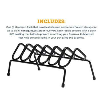 SnapSafe Pistol Rack for Gun Safe, Holds 6 Handguns - Gun Stand for Handgun Storage and Organization, For Pistols and Revolvers - Scratch-Resistant with Non-Slip Feet - Maximize Gun Safe Space