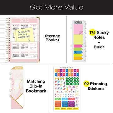 HARDCOVER 2021 Planner: (November 2020 Through December 2021) 5.5x8 Daily Weekly Monthly Planner Yearly Agenda. Bookmark, Pocket Folder and Sticky Note Set (Pink Marble Triangle)