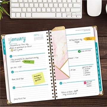 HARDCOVER 2021 Planner: (November 2020 Through December 2021) 5.5x8 Daily Weekly Monthly Planner Yearly Agenda. Bookmark, Pocket Folder and Sticky Note Set (Pink Marble Triangle)