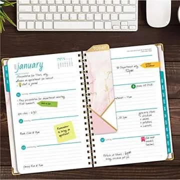 HARDCOVER 2021 Planner: (November 2020 Through December 2021) 5.5x8 Daily Weekly Monthly Planner Yearly Agenda. Bookmark, Pocket Folder and Sticky Note Set (Pink Marble Triangle)