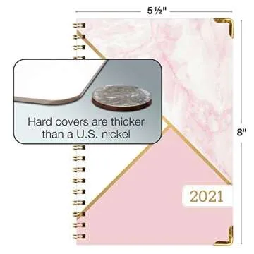 HARDCOVER 2021 Planner: (November 2020 Through December 2021) 5.5x8 Daily Weekly Monthly Planner Yearly Agenda. Bookmark, Pocket Folder and Sticky Note Set (Pink Marble Triangle)
