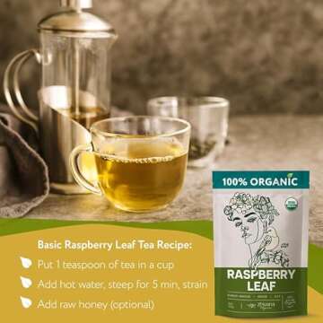 Organic Red Raspberry Leaf Tea – Wild Raspberry Leaves for for Pregnancy, Healthy Cycle, Menstrual Cramps – Medicinal Tea Loose Leaf, Herbs for Tea - Packaging May Vary - 6oz