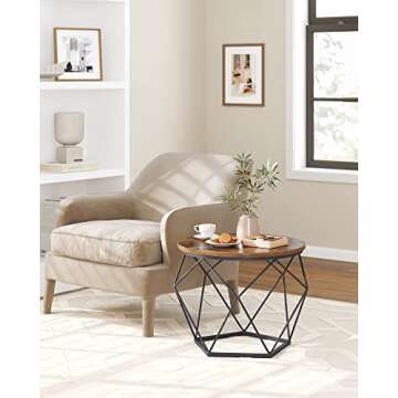 VASAGLE Small Coffee Table Set of 2, Round Coffee Table with Steel Frame, Side End Table for Living Room, Bedroom, Office, Rustic Brown and Ink Black