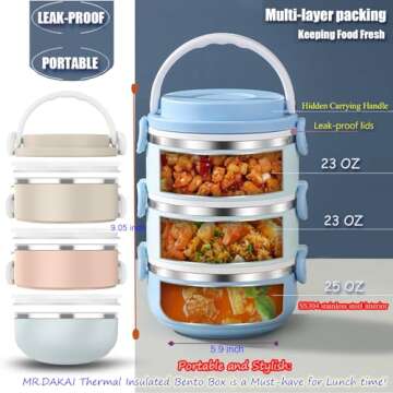 Mr.Dakai Electric Heated Lunch Box, Thermal Bento Lunch Box for Kids & Adults, Stackable Stainless Steel Bento Lunch Box Adult, Portable Food Warmer Hot Food Lunch Box 3 Tier Insulated Container