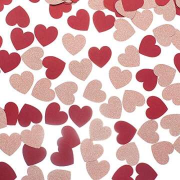 Glitter Heart Confetti for Table Wedding Birthday Party Decoration, 1.2 inch in Diameter (rose gold glitter,burgundy,200pc)