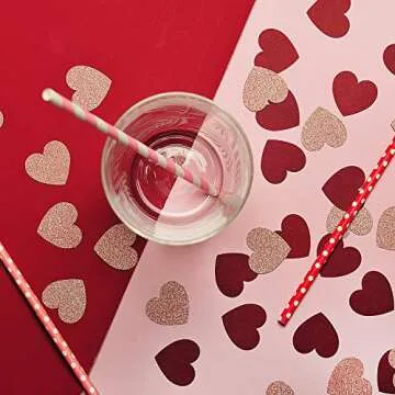 Glitter Heart Confetti for Table Wedding Birthday Party Decoration, 1.2 inch in Diameter (rose gold glitter,burgundy,200pc)