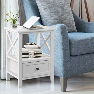 Giantex Nightstand Set of 2 Small End Tables W/Storage Shelf and Wooden Drawer 16"×12"×20" for Liv...