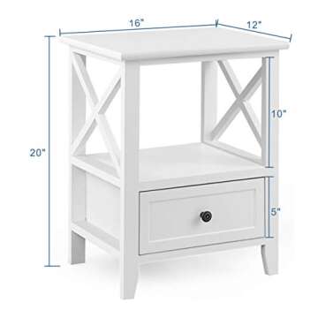 Giantex Nightstand Set of 2 Small End Tables W/Storage Shelf and Wooden Drawer 16"×12"×20" for Living Room Bedroom Bedside Accent Home Furniture Mini Side Table (White)