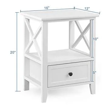Giantex Nightstand Set of 2 Small End Tables W/Storage Shelf and Wooden Drawer 16"×12"×20" for Living Room Bedroom Bedside Accent Home Furniture Mini Side Table (White)