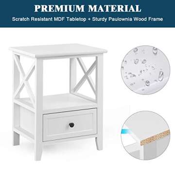 Giantex Nightstand Set of 2 Small End Tables W/Storage Shelf and Wooden Drawer 16"×12"×20" for Living Room Bedroom Bedside Accent Home Furniture Mini Side Table (White)