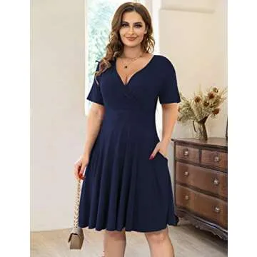 Ahlaray Plus Size Dresses Faux Wrap V Neck Casual Swing Midi Summer Dress - Elegant & Comfortable!