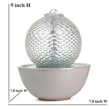 Ceramic and Glass Tabletop Fountain for Home Indoor Decoration Table Desk Office (White)