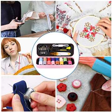 Knitly Sewing kit,Portable Mini Sewing Kit for Beginner,Traveller and Emergency Clothing Fixes,DIY Sewing Supplies with Sewing Accessories,Thimble,Thread,Sewing Needles,Tape Measure etc (Cheery Pink)
