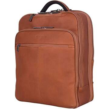 Kenneth Cole REACTION Colombian Leather 16" Manhattan Slim Laptop Travel Backpack, Cognac