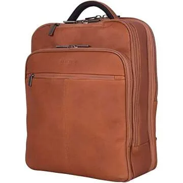 Kenneth Cole REACTION Colombian Leather 16" Manhattan Slim Laptop Travel Backpack, Cognac