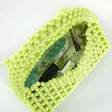 Abvokury YUSHINY Candy Color Acrylic Beaded Hollow Handbag Evening Clutch Triangle Bag for Wedding Party (Yellow-Green)