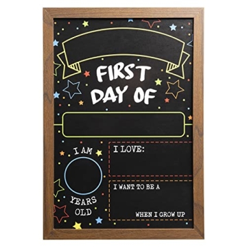 First Day Last Day of School Double Sided Sign with Frame (Reusable Dry Erase Board for Liquid Chalk...