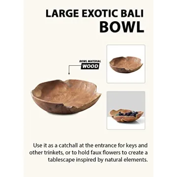 Handmade Teak Wood Decorative Bowl Bali Inspired Centerpiece