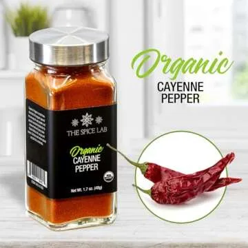 The Spice Lab Organic Cayenne Pepper Powder - Gluten Free Ground Cayenne Pepper for Mexican and Indian Cooking - 1.7 oz French Jar - Organic Kosher, Non GMO & Keto Friendly Seasoning