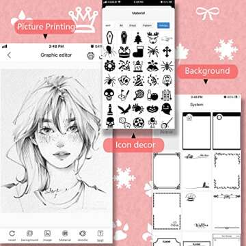 LetSketch Mini Sticker Maker, Thermal Picture Inkless Monochrome Printer, Sticker Printer, Wireless Bluetooth Receipt Printer, 300DPI for Journal Book/Note/Label/Photo(7 Rolls Thermal Paper)