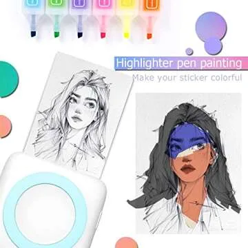 LetSketch Mini Sticker Maker, Thermal Picture Inkless Monochrome Printer, Sticker Printer, Wireless Bluetooth Receipt Printer, 300DPI for Journal Book/Note/Label/Photo(7 Rolls Thermal Paper)