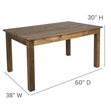 Merrick Lane Rustic Brown Solid Wood Dining Table, Kitchen Table with Square Legs, Farmhouse Dining Table, 38" x 60", Seats 6, Rustic Finish for Indoor or Outdoor Use