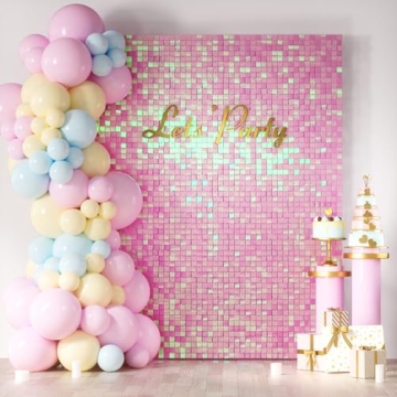 COKAOBE Iridescent Pink Shimmer Wall Backdrop, 24 Panels for Stunning Celebrations