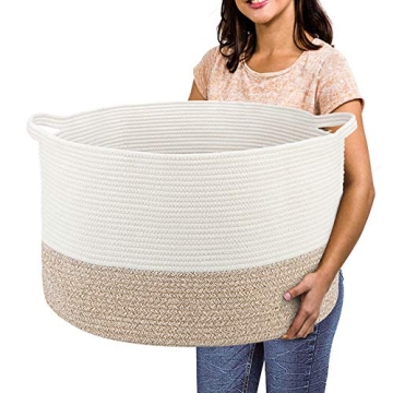 R RUNKA Extra Large Cotton Rope Basket 22" x 14" - Versatile Storage Solution for Toys and Blankets
