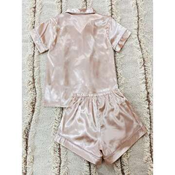 Verdusa Women's 2pc Palm Print Satin Nightwear Button Front Pajamas Set Champagne Solid S