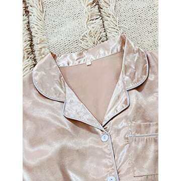 Verdusa Women's 2pc Palm Print Satin Nightwear Button Front Pajamas Set Champagne Solid S