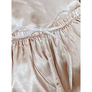 Verdusa Women's 2pc Palm Print Satin Nightwear Button Front Pajamas Set Champagne Solid S