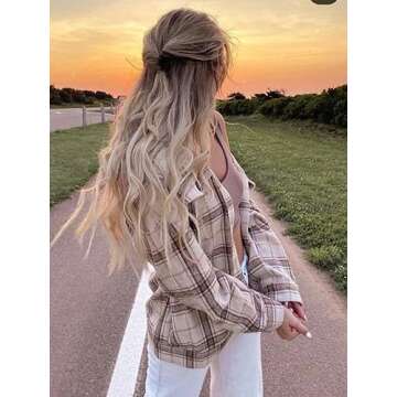 ZAFUL Womens Flannel Plaid Shacket Wool Blend Turn-down Collar Long Sleeve Shirt Fashion Jacket 2023