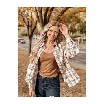 ZAFUL Womens Flannel Plaid Shacket Wool Blend Turn-down Collar Long Sleeve Shirt Fashion Jacket 2023