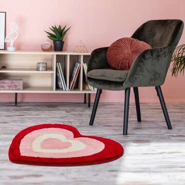 Beyond Deco Retro Heart Rug - Handmade Fluffy Decor Gift