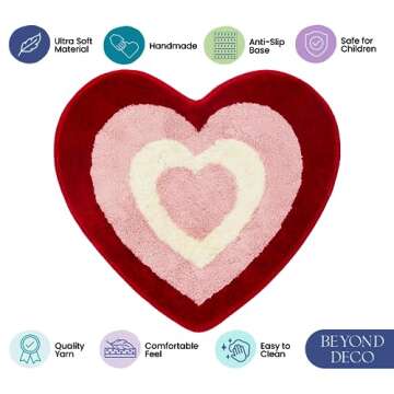 Beyond Deco Retro Heart Rug - Handmade Fluffy Decor Gift