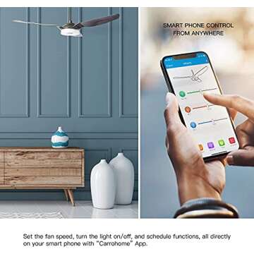 SMAFAN Indoor/Outdoor Smart ceiling fan 60" 3 Blade with remote control. Works with Compatible with Alexa/Google Home/Siri, Dimmable LED Light and 10-speed DC Motor (Black)……