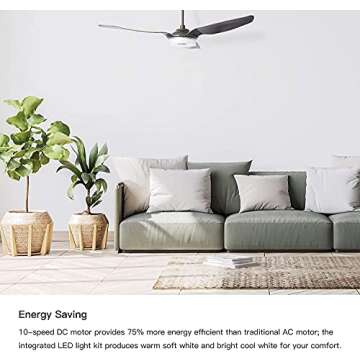 SMAFAN Indoor/Outdoor Smart ceiling fan 60" 3 Blade with remote control. Works with Compatible with Alexa/Google Home/Siri, Dimmable LED Light and 10-speed DC Motor (Black)……