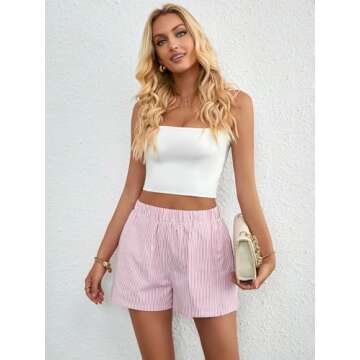 Floerns Women's Striped Print Elastic High Waist Wide Leg Casual Shorts Red and White M